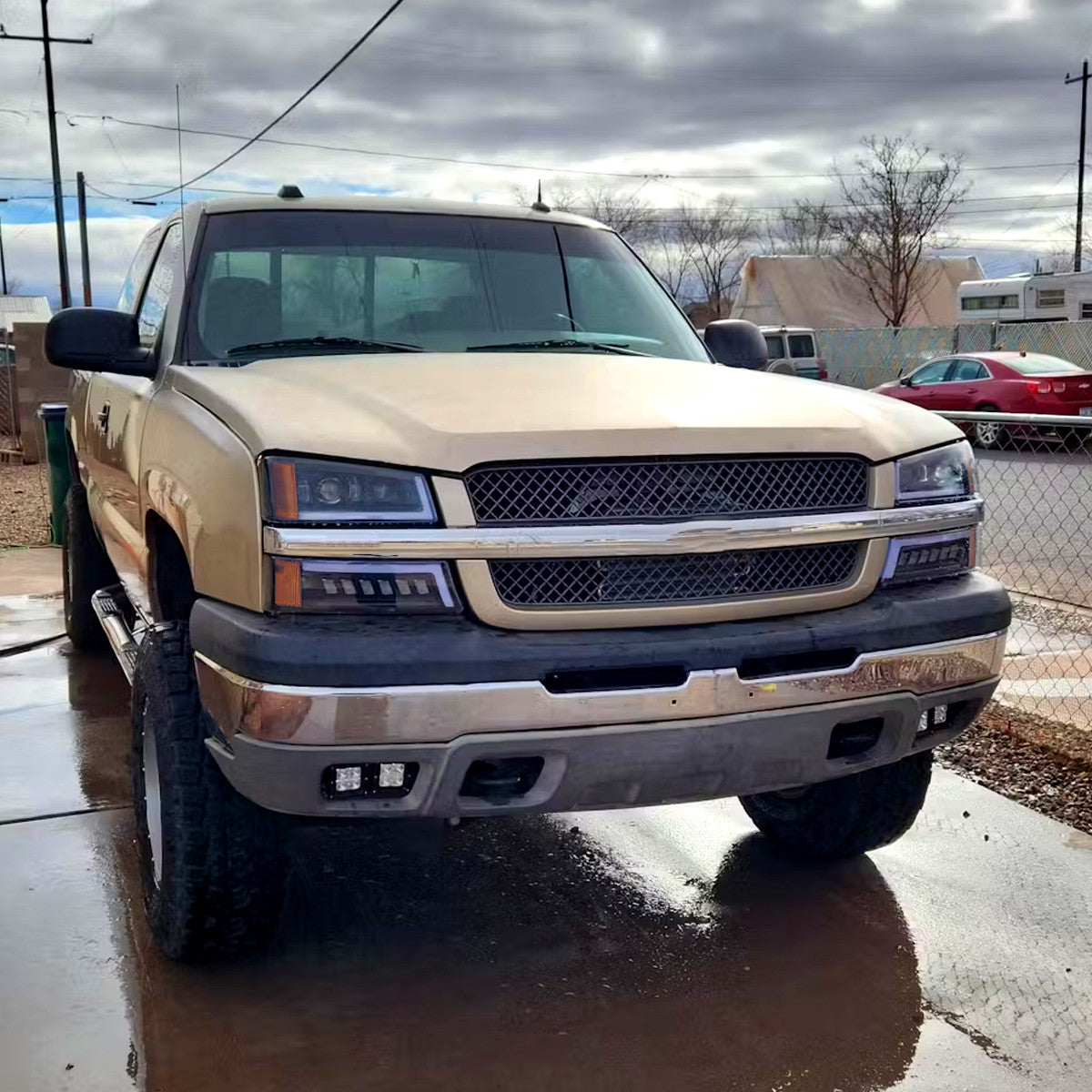 2003-2007 Chevrolet Silverado Avalanche LED Projector DRL Headlights w/ Bumper Lights (Jet Black Housing/Clear Lens)
