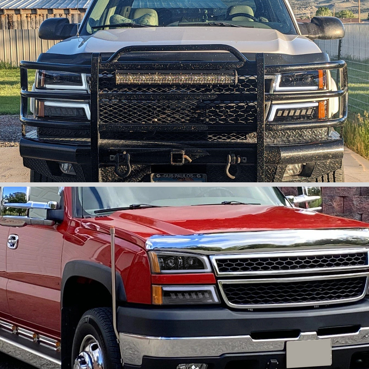 2003-2007 Chevrolet Silverado Avalanche LED Projector DRL Headlights w/ Bumper Lights (Jet Black Housing/Clear Lens)