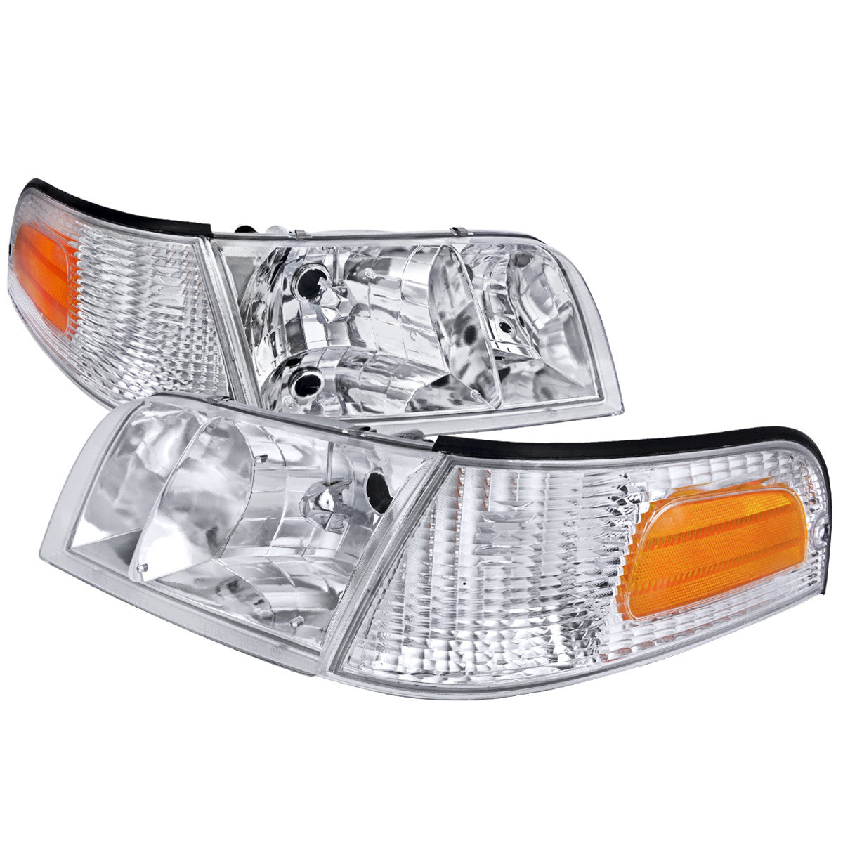 1998-2011 Ford Crown Victoria Factory Style Headlights w/ Corner Signal Lights (Chrome Housing/Clear Lens)