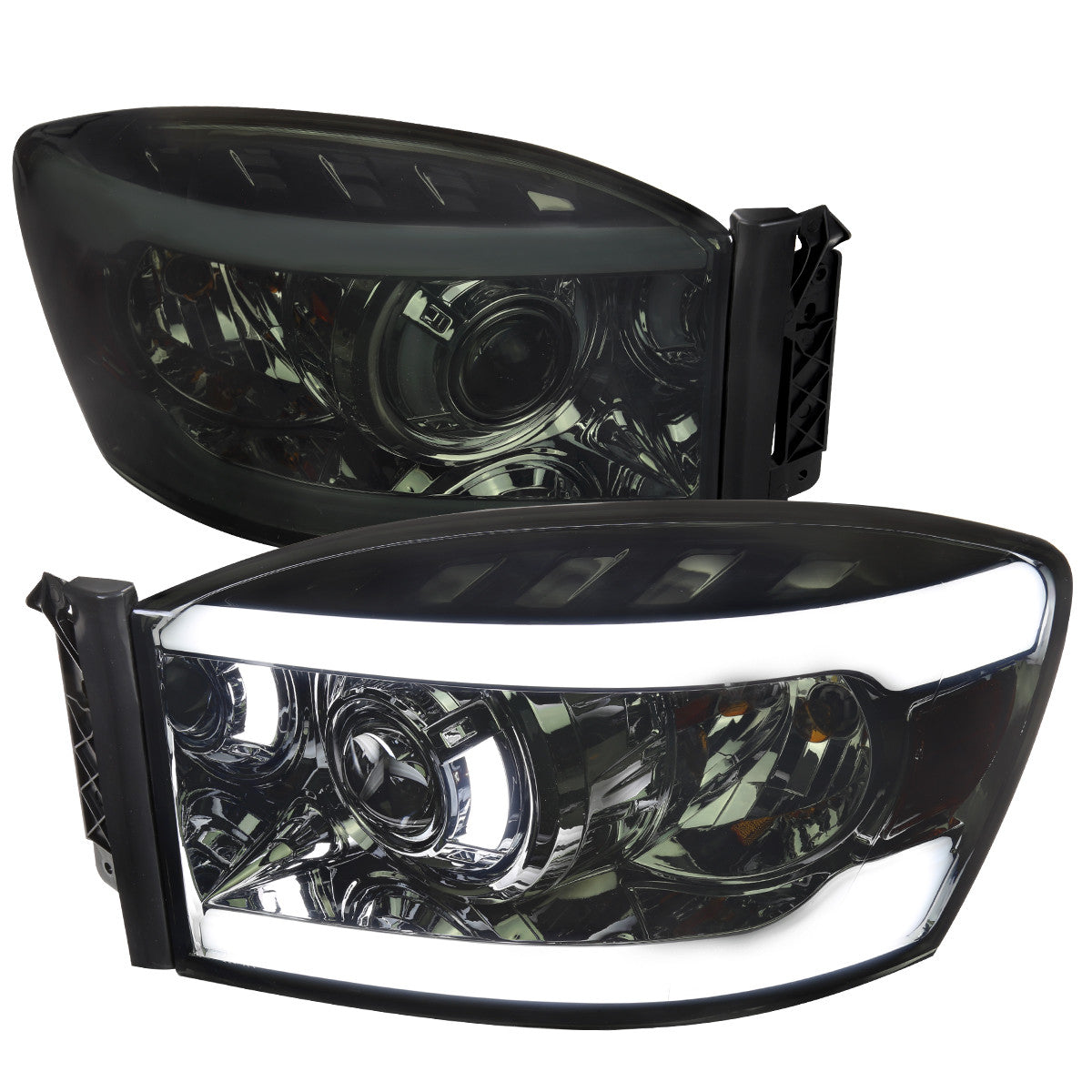 2006-2008 Dodge RAM 1500/ 2006-2009 Dodge RAM 2500/3500 LED Tube Projector Headlights (Chrome Housing/Smoked Lens)