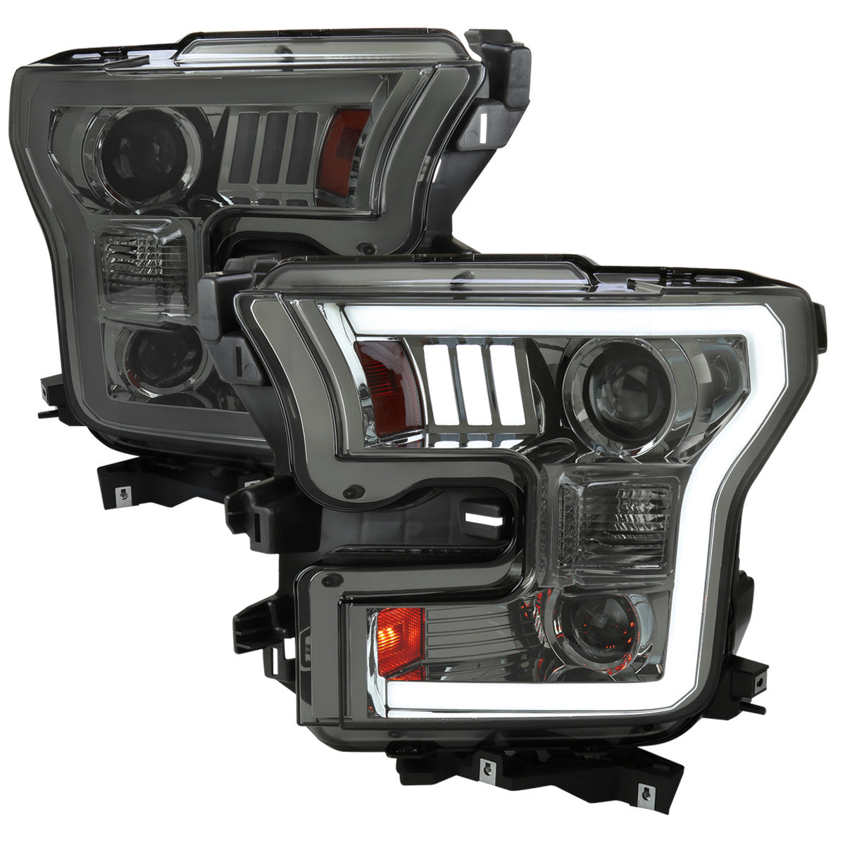 2015-2017 Ford F-150 LED Bar Projector Headlights (Chrome Housing / Smoked Lens)