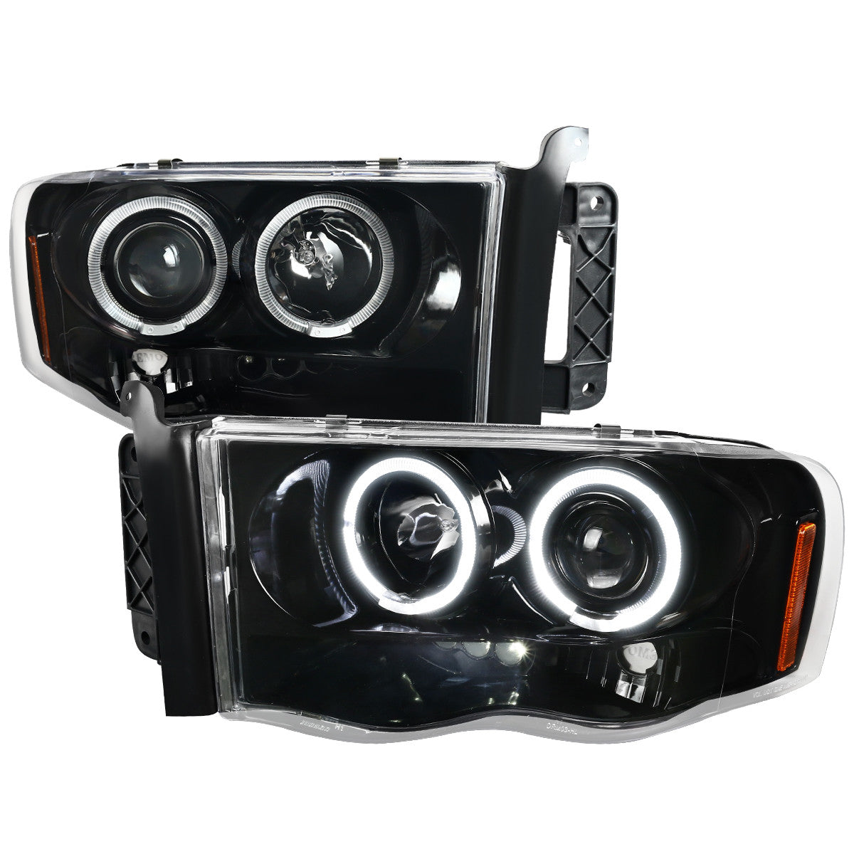 2002-2005 Dodge RAM 1500/ 2003-2005 RAM 2500 3500 Dual Halo Projector Headlights (Jet Black Housing/Clear Lens)