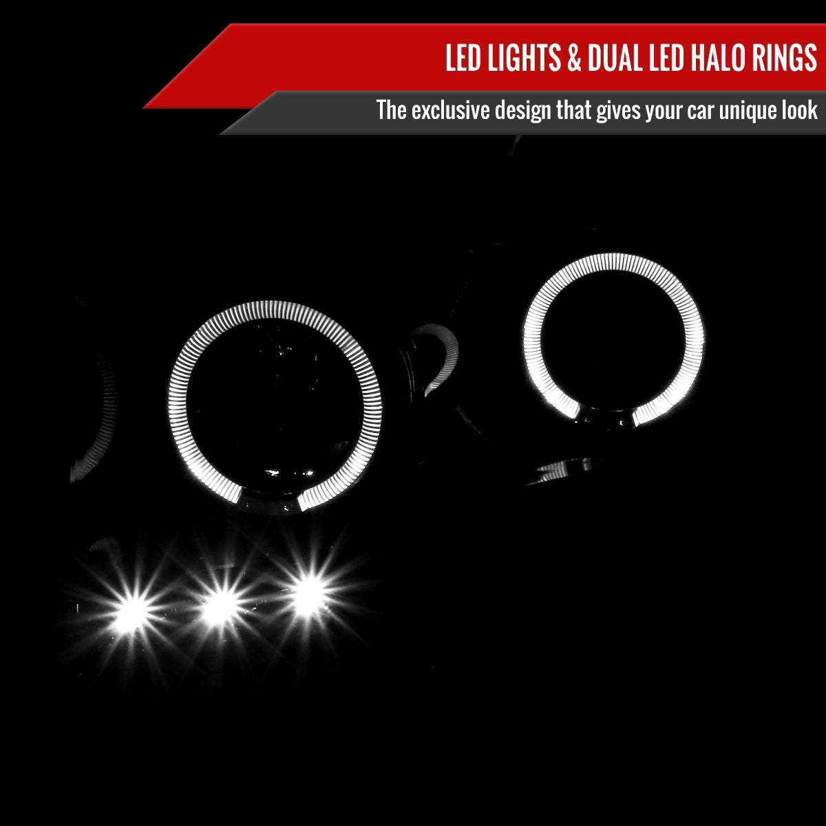 2006-2008 Dodge RAM 1500/ 2006-2009 RAM 2500 3500 Dual Halo Projector Headlights (Jet Black Housing/Clear Lens)