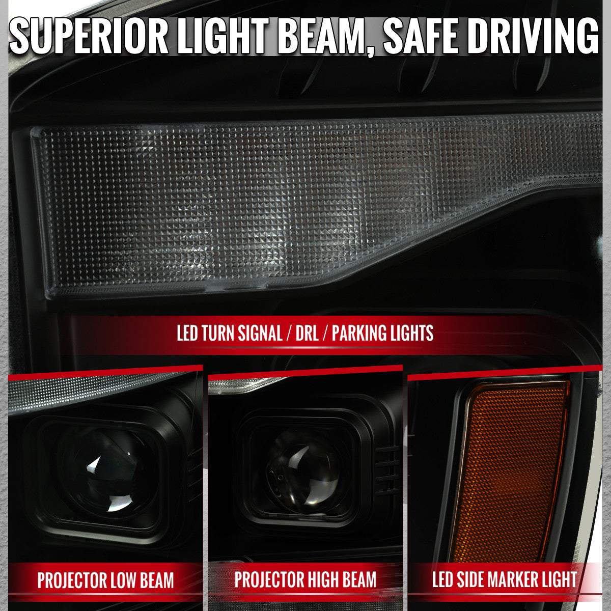 2006–2008 Dodge RAM 1500 / 2006–2009 RAM 2500 3500 Projector Headlights with Switchback LED Strips, Sequential Turn Signals, DRL & Startup Animation (Black Housing / Smoked Lens)