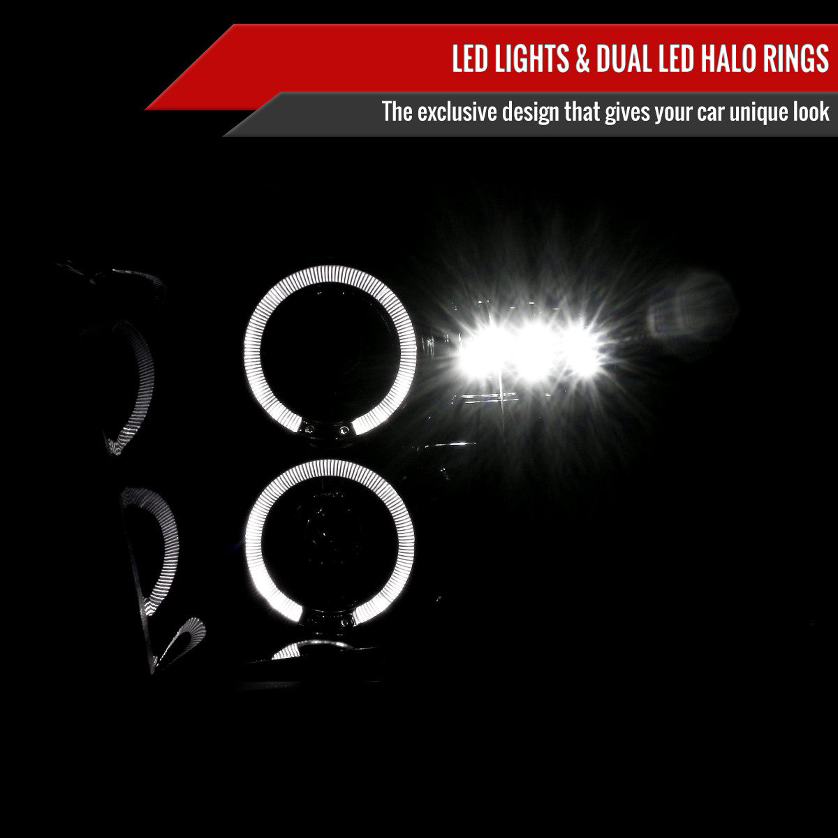 2009-2018 Dodge RAM 1500 / 2019-2021 RAM Classic / 2010-2018 RAM 2500 3500 Dual Halo Projector Headlights (Jet Black Housing/Clear Lens)