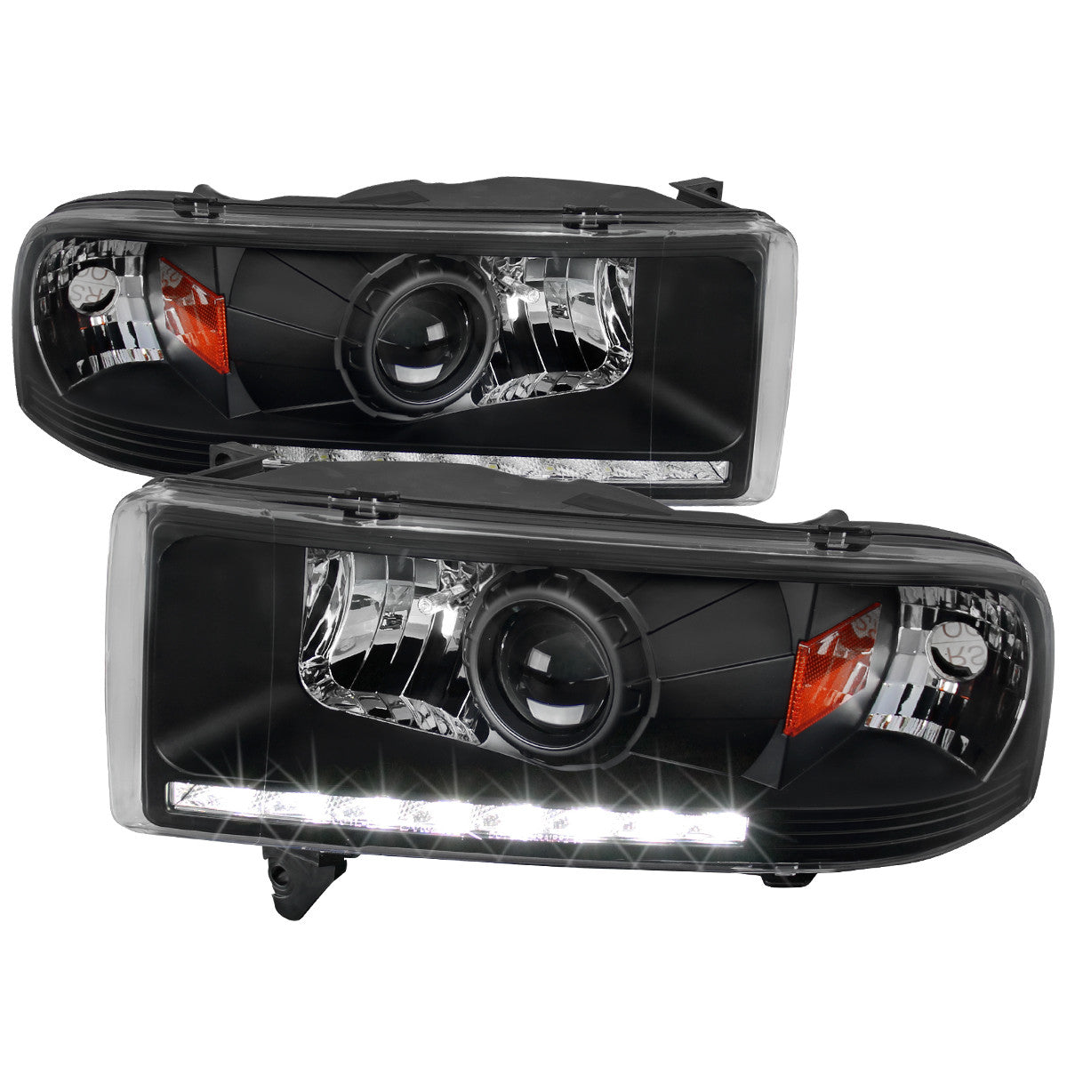 1994-2001 Dodge RAM 1500/ 1994-2002 RAM 2500 3500 Projector Headlights w/ SMD LED Light Strip (Matte Black Housing/Clear Lens)