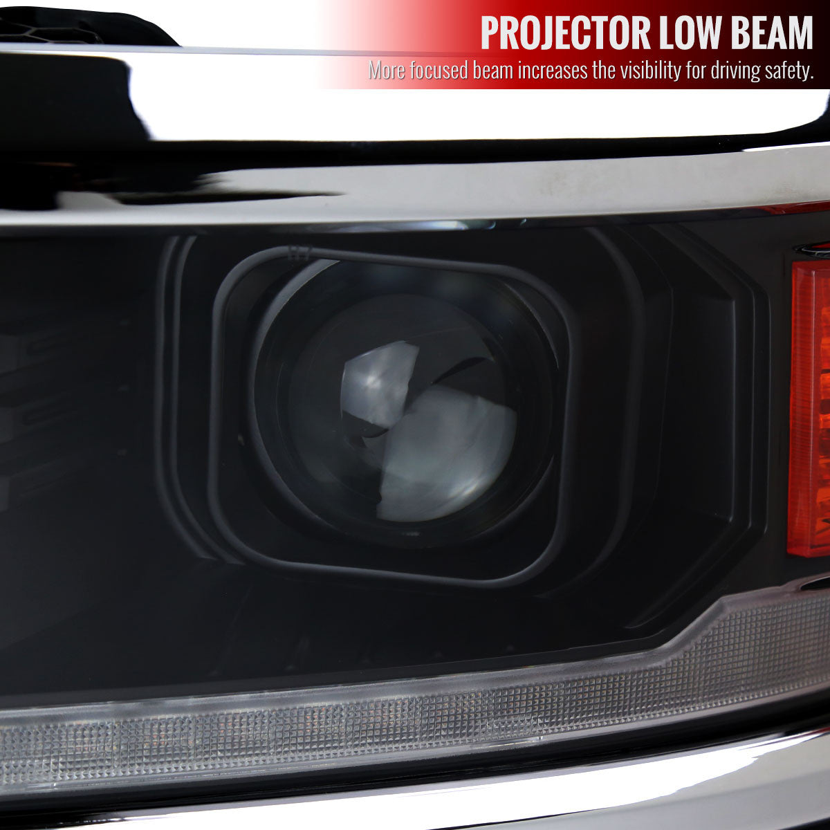 2014-2015 Chevrolet Silverado 1500 Animated/Switchback Sequential LED Bar Projector Headlights