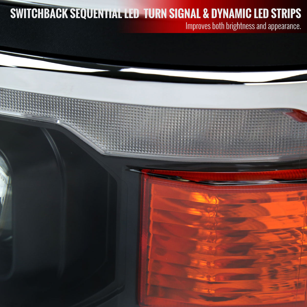 2014-2015 Chevrolet Silverado 1500 Animated/Switchback Sequential LED Bar Projector Headlights