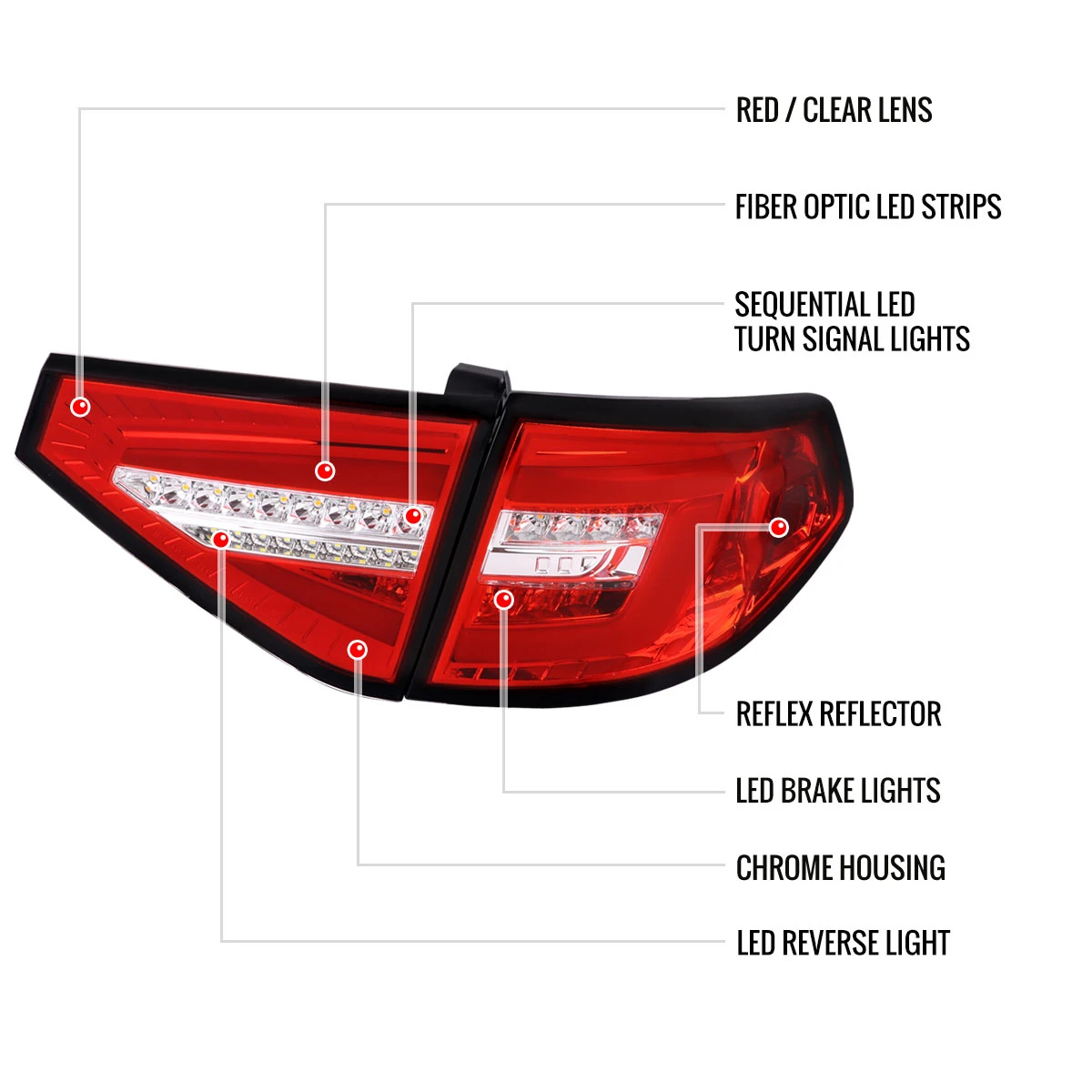 2008-2014 Subaru Impreza WRX Hatchback LED Sequential Tube Tail Lights (Chrome Housing/Red Lens)