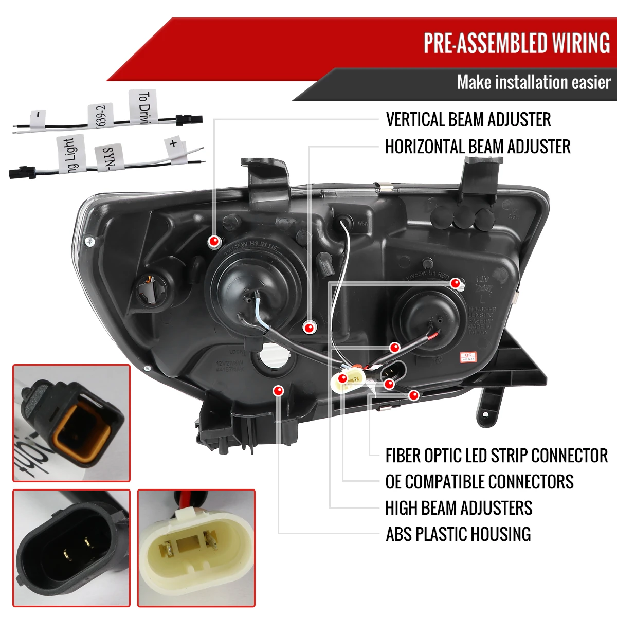2007-2013 Toyota Tundra/ 2008-2017 Sequoia LED C-Bar Projector Headlights (Glossy Black Housing/Smoked Lens)