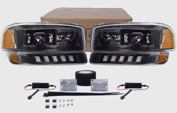 1999-2007 GMC Sierra/Yukon LED Headlight Set White DRL Amber Sequential Turn