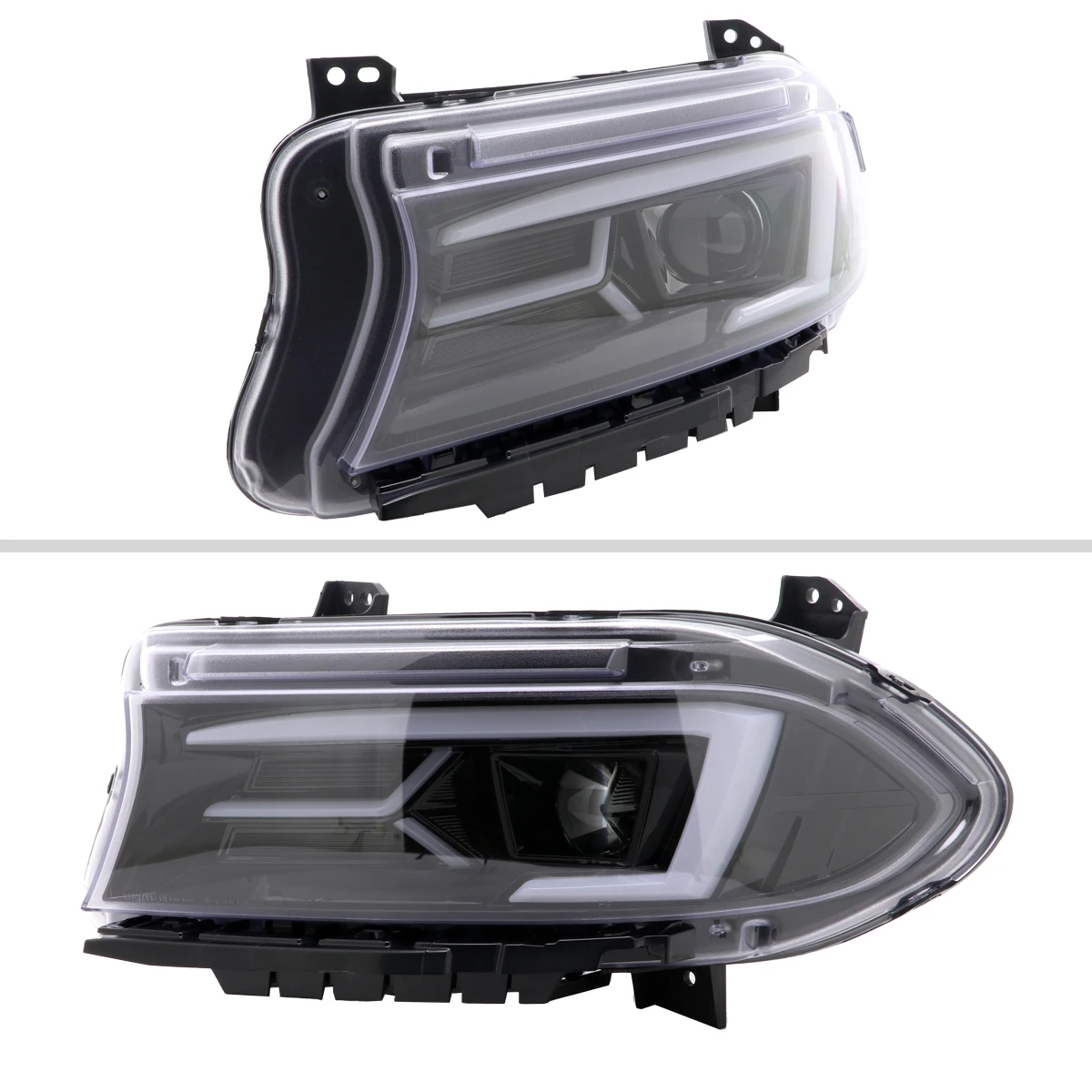 2015-2023 Dodge Charger LED Strip Projector Headlights w/ LED Sequential Turn Signal (Jet Black Housing/Clear Lens)