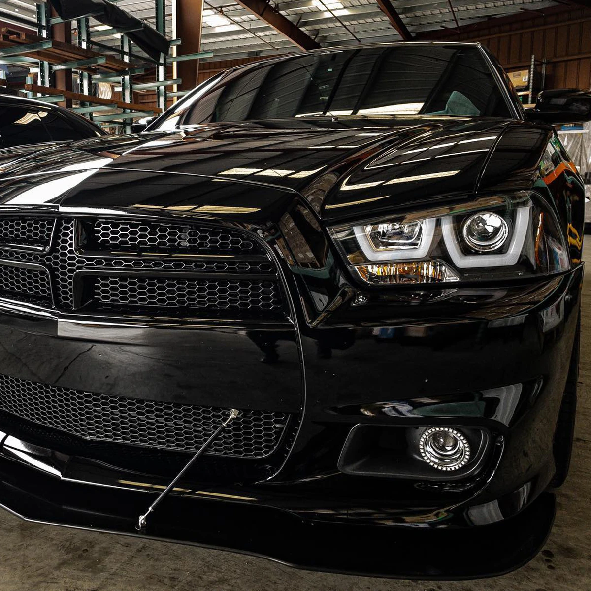2011-2014 Dodge Charger Dual LED U-Bar Projector Headlights (Jet Black Housing/Clear Lens)