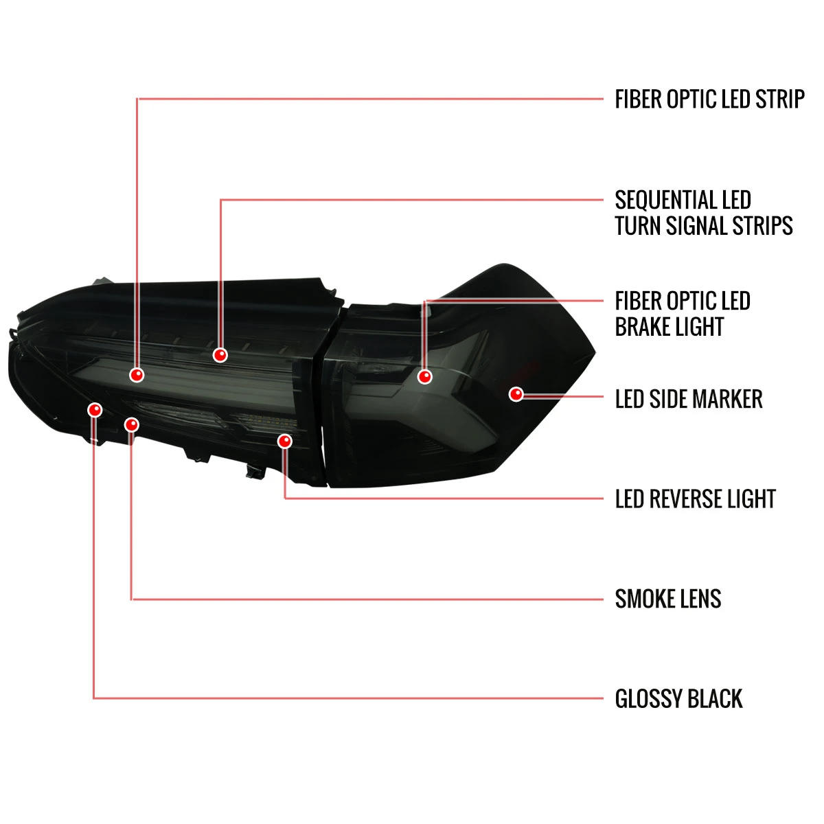2019-2024 Toyota RAV4 White LED Bar Sequential Signal Tail Lights (Glossy Black Housing/Dark Smoked Lens)