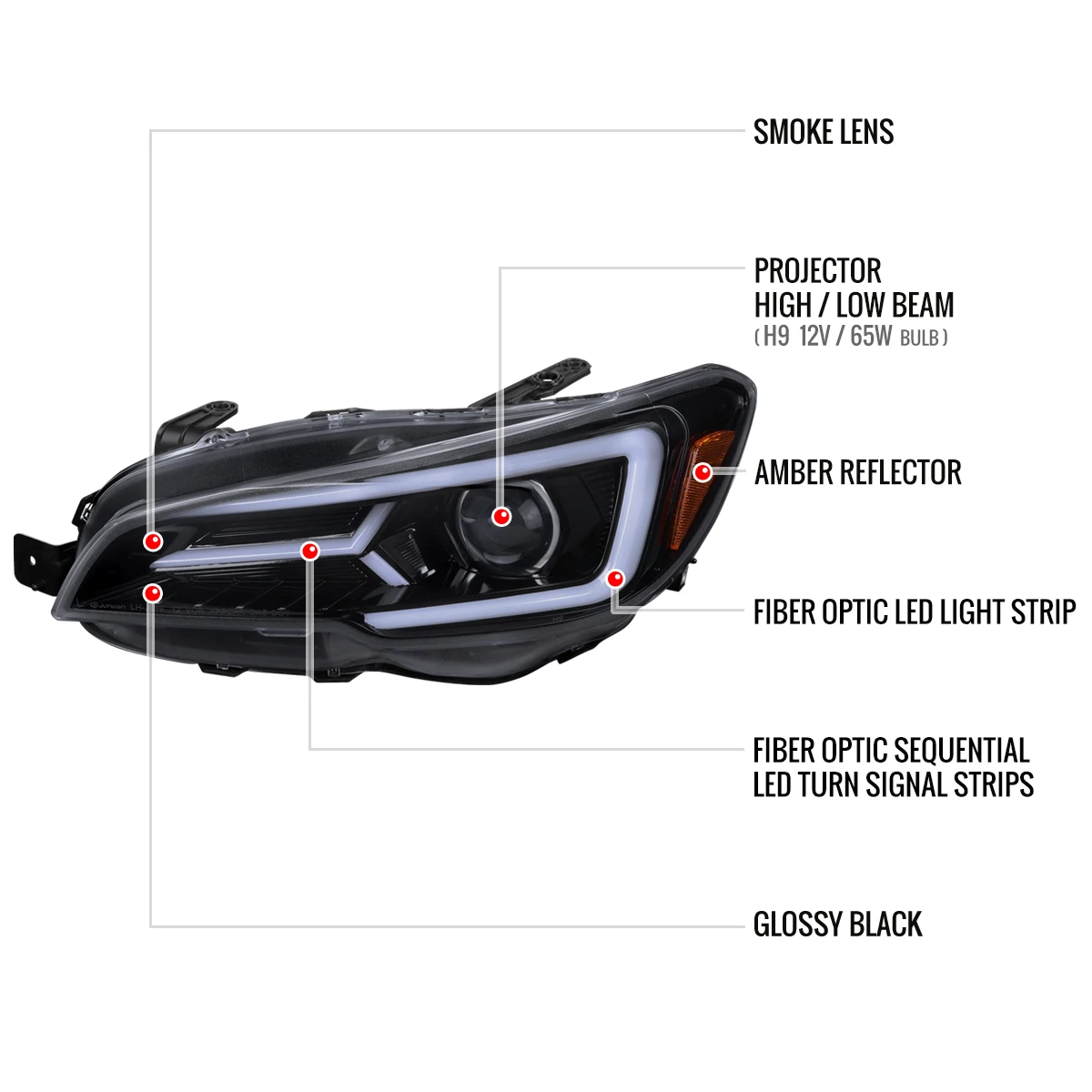 2015-2021 Subaru Impreza WRX/STI LED Bar Sequential Turn Signal (Glossy Black Housing/Smoked Lens)
