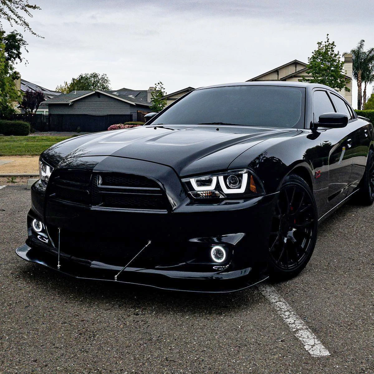 2011-2014 Dodge Charger Dual LED U-Bar Projector Headlights (Jet Black Housing/Clear Lens)