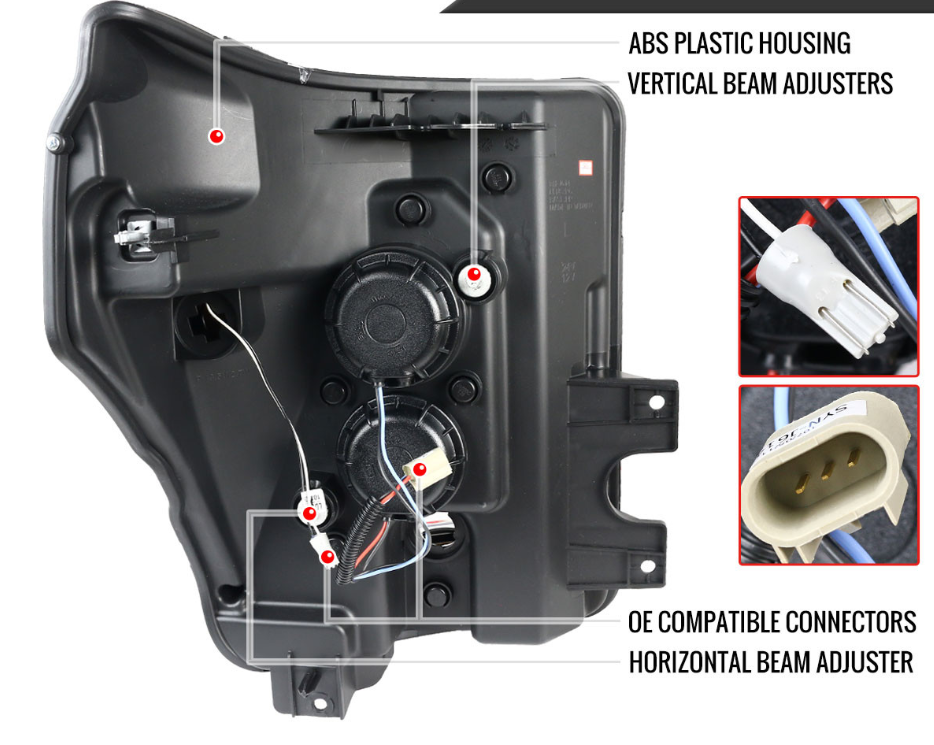 2011-2016 F-250/F-350/F-450/F-550 LED C-Bar Projector Headlights (Jet Black Housing/Clear Lens)