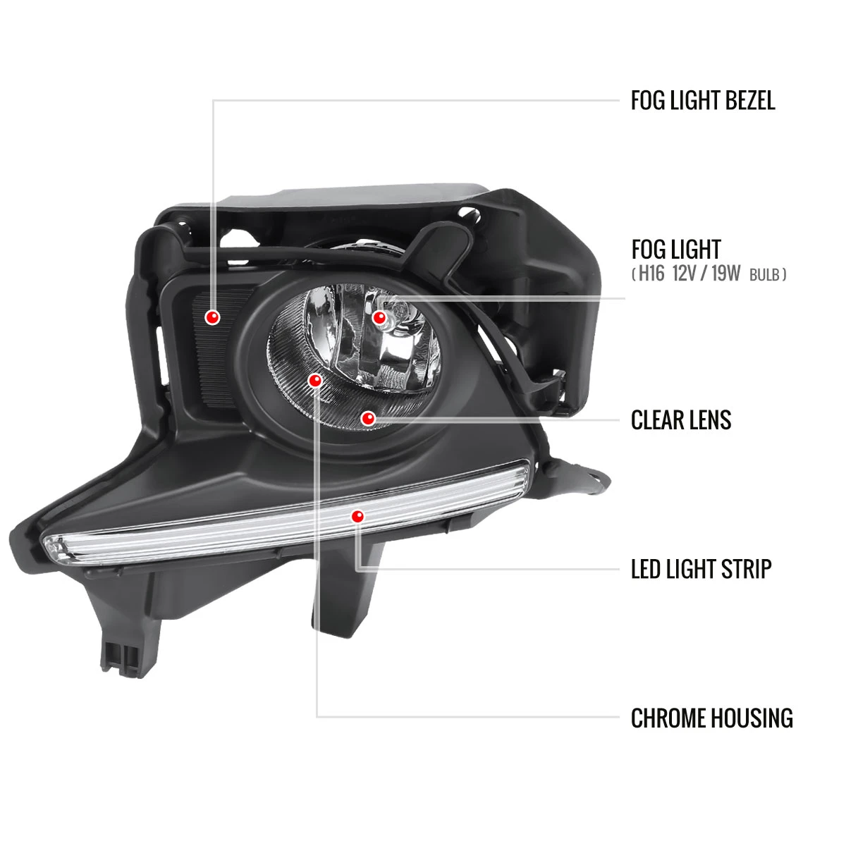 2014-2016 Toyota Highlander H16 Fog Lights Kit w/ LED Light Strip (Chrome Housing/Clear Lens)