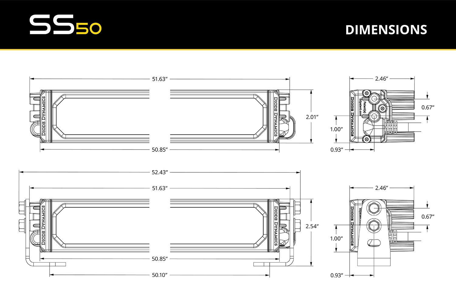 Diode Dynamics SS50 White LED Light Bar SAE Driving Pattern 295 Watts Smart Select