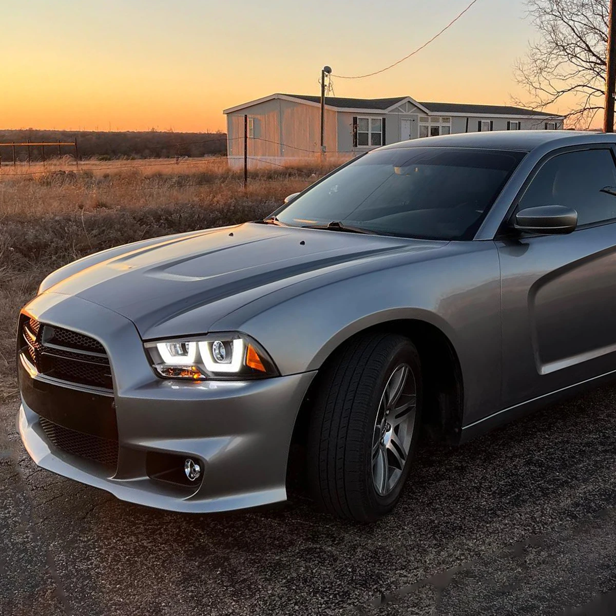 2011-2014 Dodge Charger Dual Halo Projector Headlights (Matte Black Housing/Clear Lens)