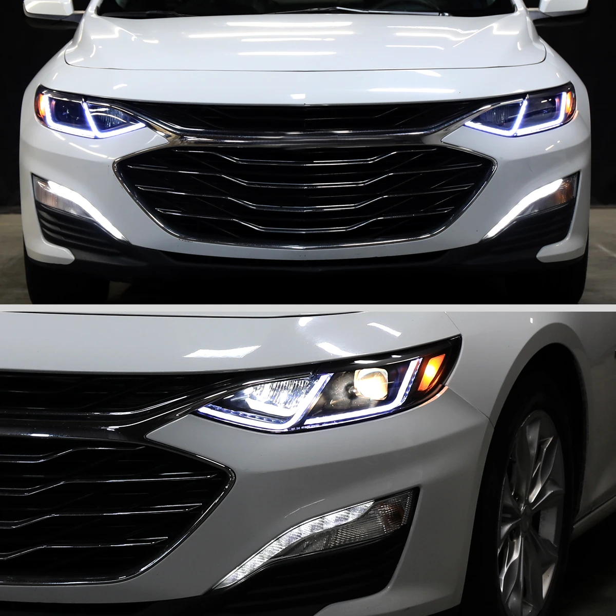 2019-2024 Chevrolet Malibu Full LED Projector Headlights Switchback Sequential Turn Signal (Matte Black Housing/Smoked Lens)