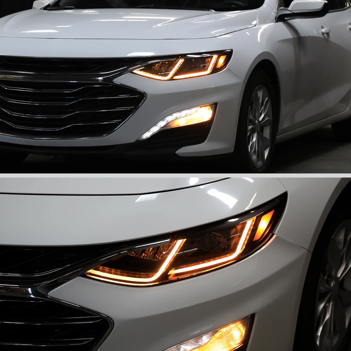 2019-2024 Chevrolet Malibu Full LED Projector Headlights Switchback Sequential Turn Signal (Matte Black Housing/Smoked Lens)