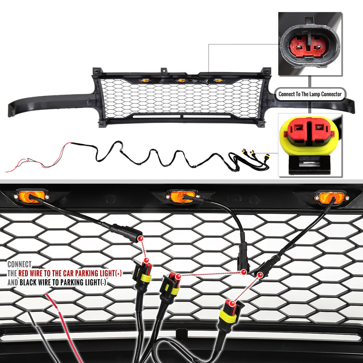 1999-2002 Chevrolet Silverado 1500/2000-2006 Tahoe/Suburban Glossy Black Mesh Grille w/ LED Lights