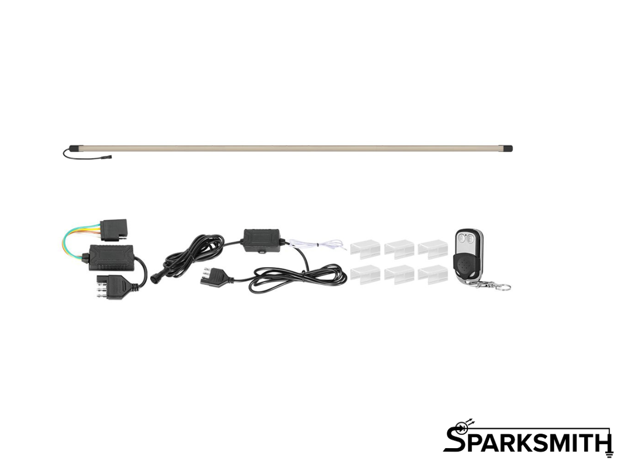 Sparksmith automotive light bar with wiring harness on a white background