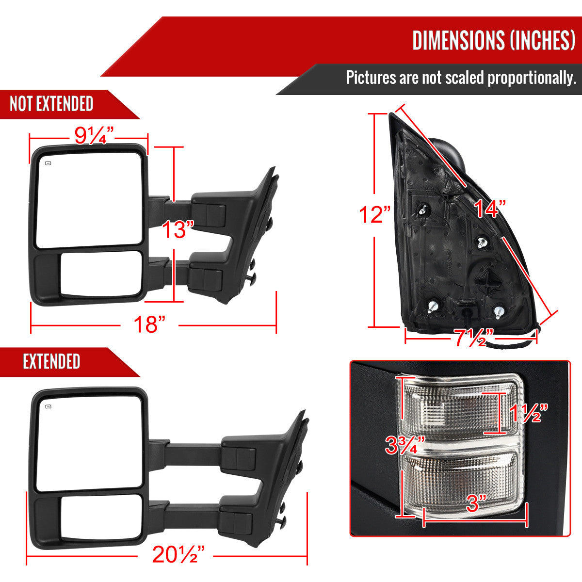 1999-2016 Ford F-250/F-350/F-450/F-550 Manual Adjustable & Extendable Towing Mirrors w/ Smoked Lens Turn Signal Lights