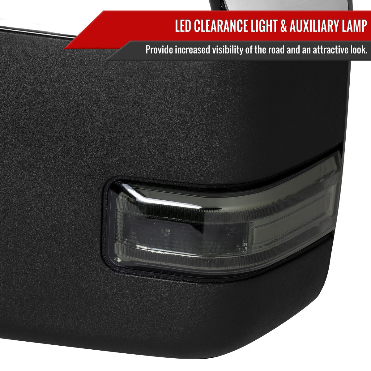 2017-2019 Ford F-250/F-350/F-450/F-550 Power Adjustable, Heated, BSM, ATS, & Manual Extendable Towing Mirrors w/ Smoked Lens LED Turn Signal, Clearance, & Auxiliary Lights