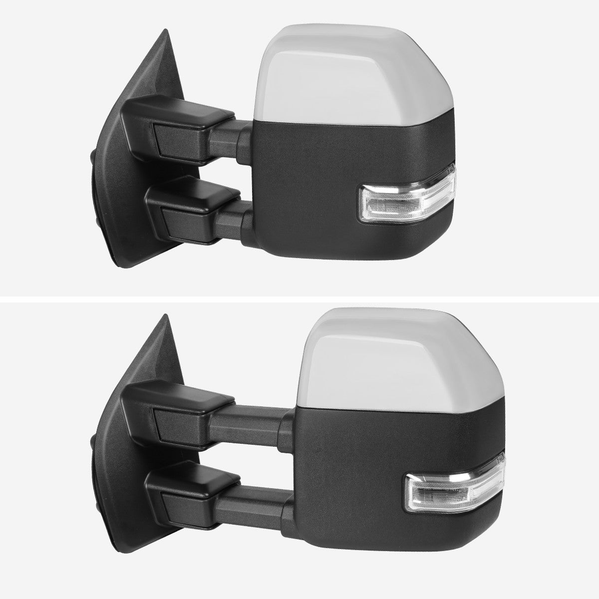 2017-2019 Ford F-250/F-350/F-450/F-550 Power Adjustable, Heated, BSM, ATS, & Manual Extendable Towing Mirrors w/ Clear Lens LED Turn Signal, Clearance, & Auxiliary Lights