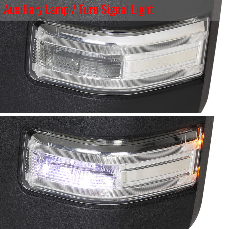 2017-2019 Ford F-250/F-350/F-450/F-550 Power Adjustable, Heated, BSM, ATS, & Manual Extendable Towing Mirrors w/ Clear Lens LED Turn Signal, Clearance, & Auxiliary Lights