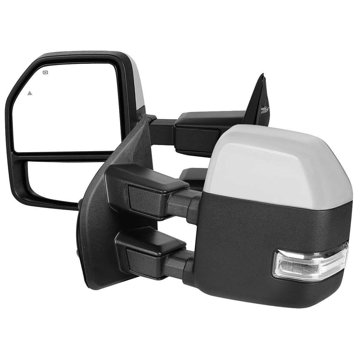 2017-2019 Ford F-250/F-350/F-450/F-550 Power Adjustable, Heated, BSM, ATS, & Manual Extendable Towing Mirrors w/ Clear Lens LED Turn Signal, Clearance, & Auxiliary Lights