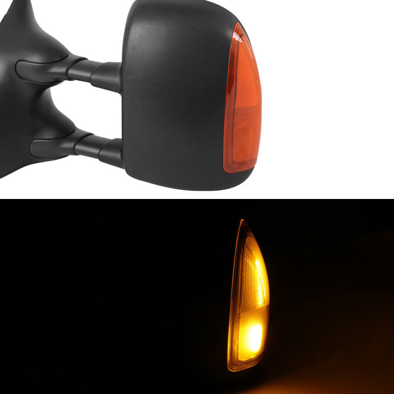 1999-2007 Ford F-250/F-350/F-450/F-550 Excursion Power Adjustable, Heated, & Manual Extendable Towing Mirrors w/ Amber Lens LED Turn Signal Lights