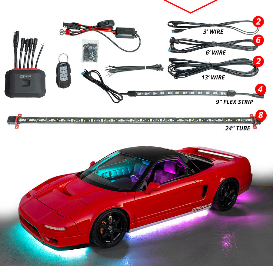 XKmax LED Underglow Light Kit with RGBW Color Chasing | App-controlled