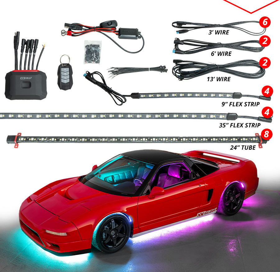 XKmax LED Underglow Light Kit with RGBW Color Chasing | App-controlled