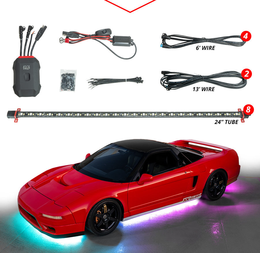 XKmax LED Underglow Light Kit with RGBW Color Chasing | App-controlled