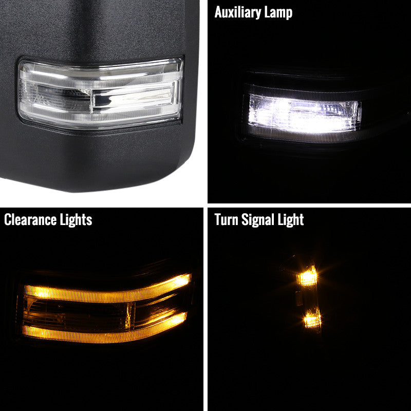 2015-2020 Ford F-150 Power Adjustable, Heated, & Manual Extendable Towing Mirrors w/ Clear Lens LED Turn Signal, Clearance, Puddle, & Auxiliary Lights