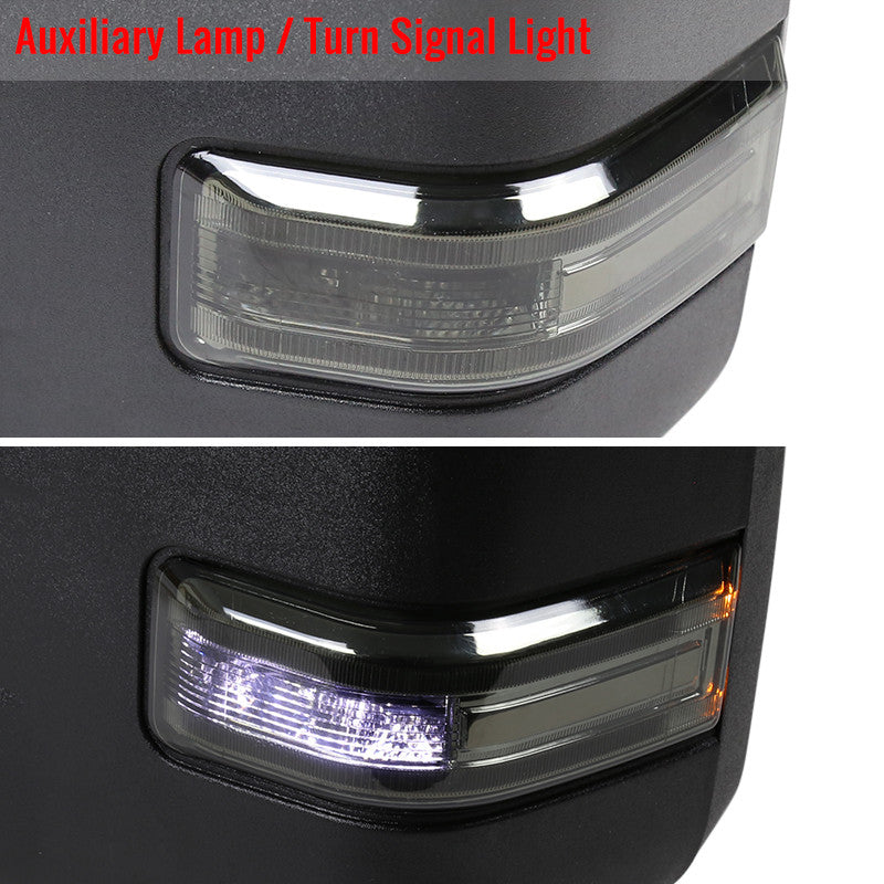 2015-2020 Ford F-150 Power Adjustable, Heated, & Manual Extendable Towing Mirrors w/ Smoked Lens LED Turn Signal, Clearance, Puddle, & Auxiliary Lights