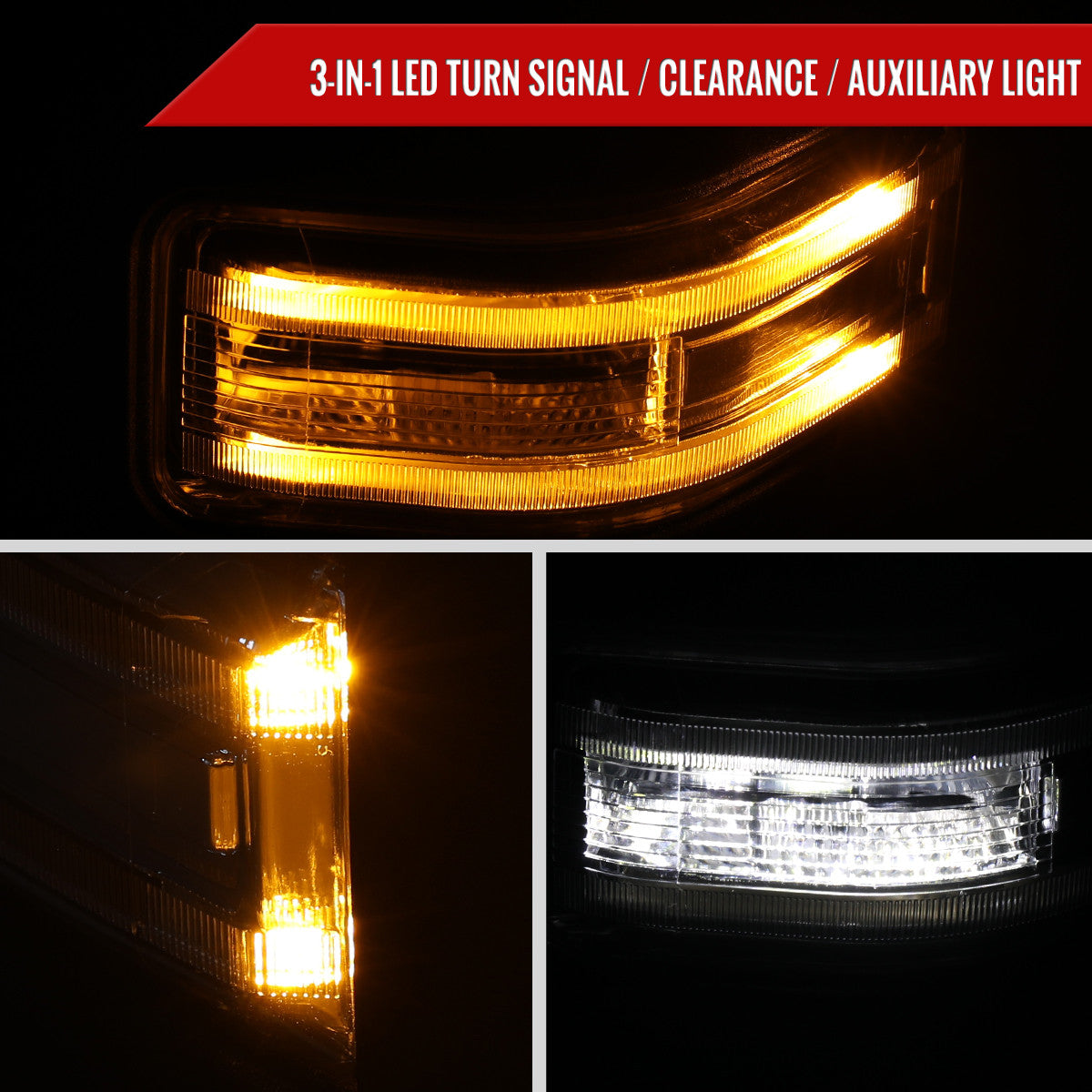2021-2025 Ford F-150 F-250 Power Adjustable, Heated, & Manual Extendable Towing Mirrors w/ Smoked Lens LED Turn Signal, Clearance, Puddle, & Auxiliary Lights