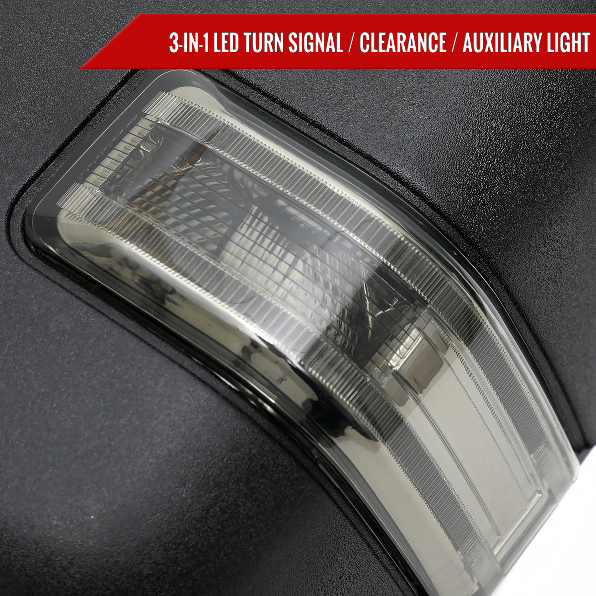 2021-2025 Ford F-150 F-250 Power Adjustable, Heated, & Manual Extendable Towing Mirrors w/ Smoked Lens LED Turn Signal, Clearance, Puddle, & Auxiliary Lights