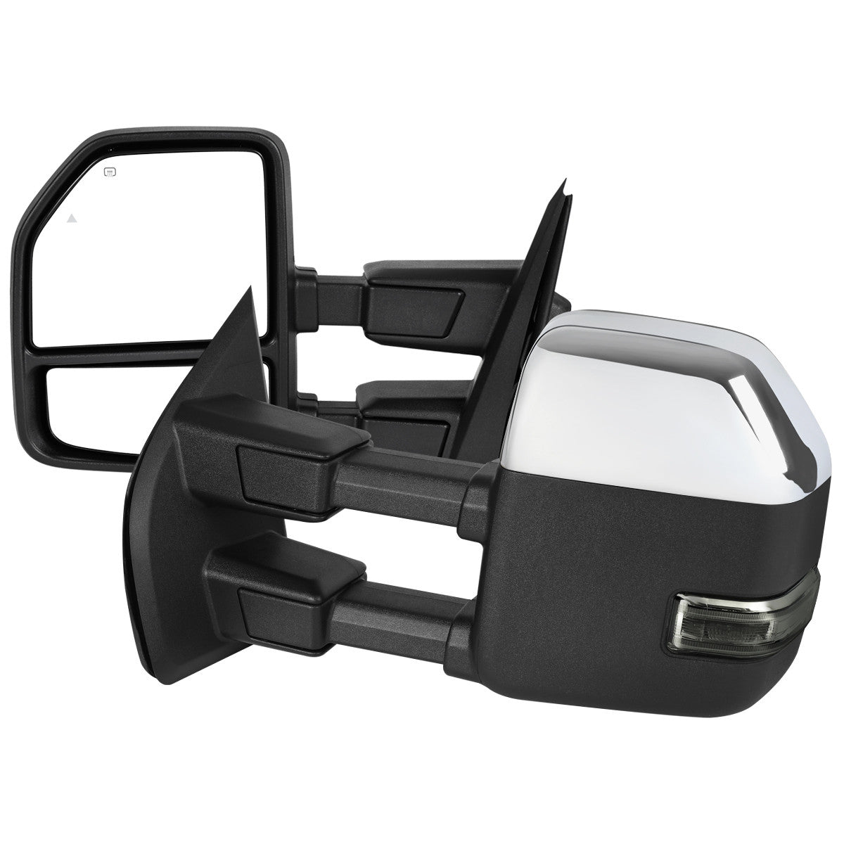 2021-2025 Ford F-150 F-250 Power Adjustable, Heated, & Manual Extendable Towing Mirrors w/ Smoked Lens LED Turn Signal, Clearance, Puddle, & Auxiliary Lights