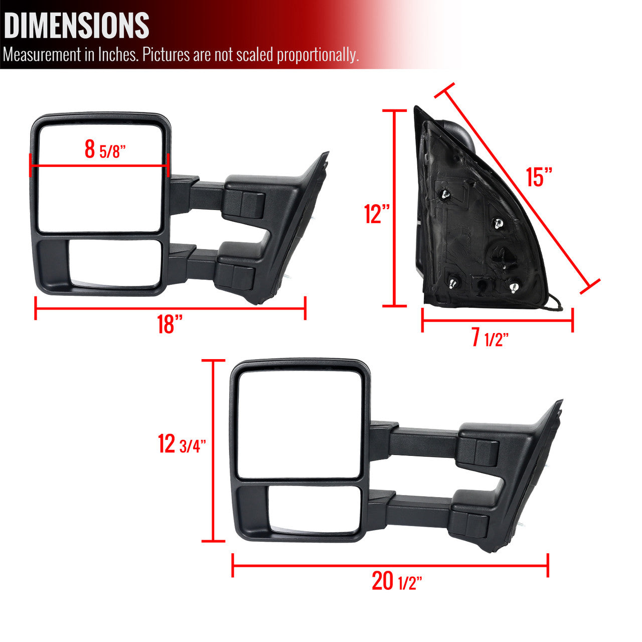 2003-2015 Ford F-250/F-350/F-450/F-550 Manual Adjustable & Extendable Towing Mirrors w/ Amber Lens Turn Signal Lights