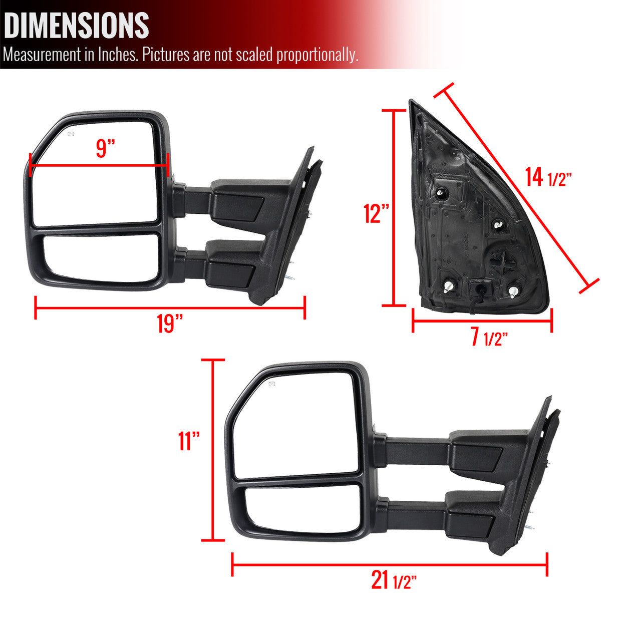 1999-2016 Ford F-250/F-350/F-450 Power Adjustable, Heated, & Manual Extendable Chrome Towing Mirrors w/ Clear Lens LED Turn Signal & Clearance Lights