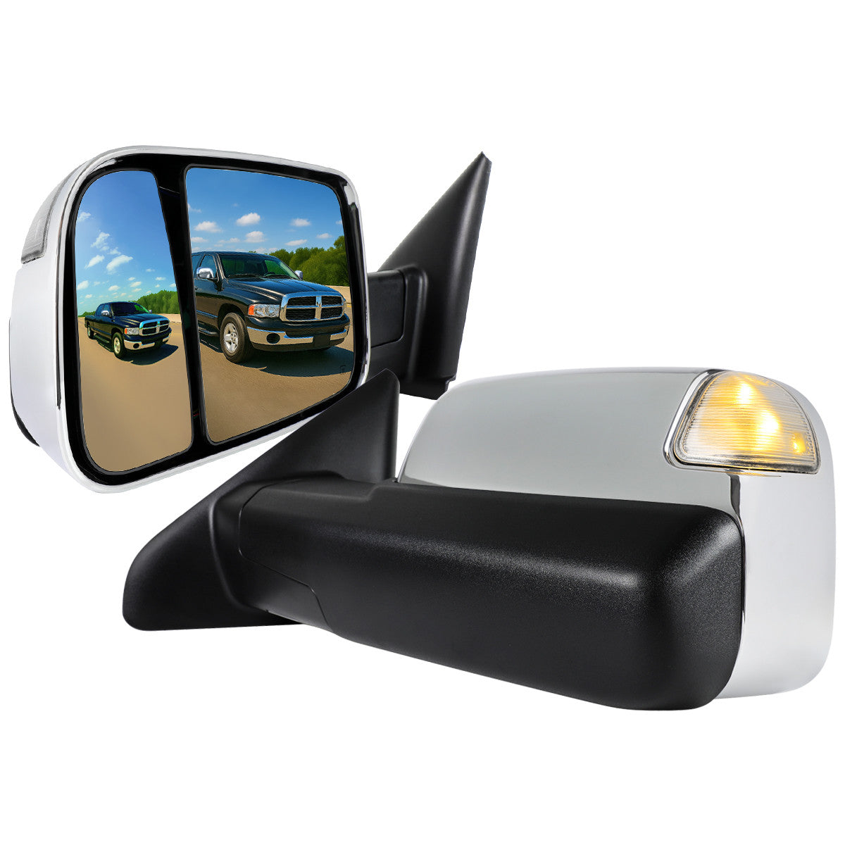2002-2009 Dodge RAM Power Adjustable, Heated, & Manual Fold Towing Mirrors w/ LED Turn Signal & Puddle Lights