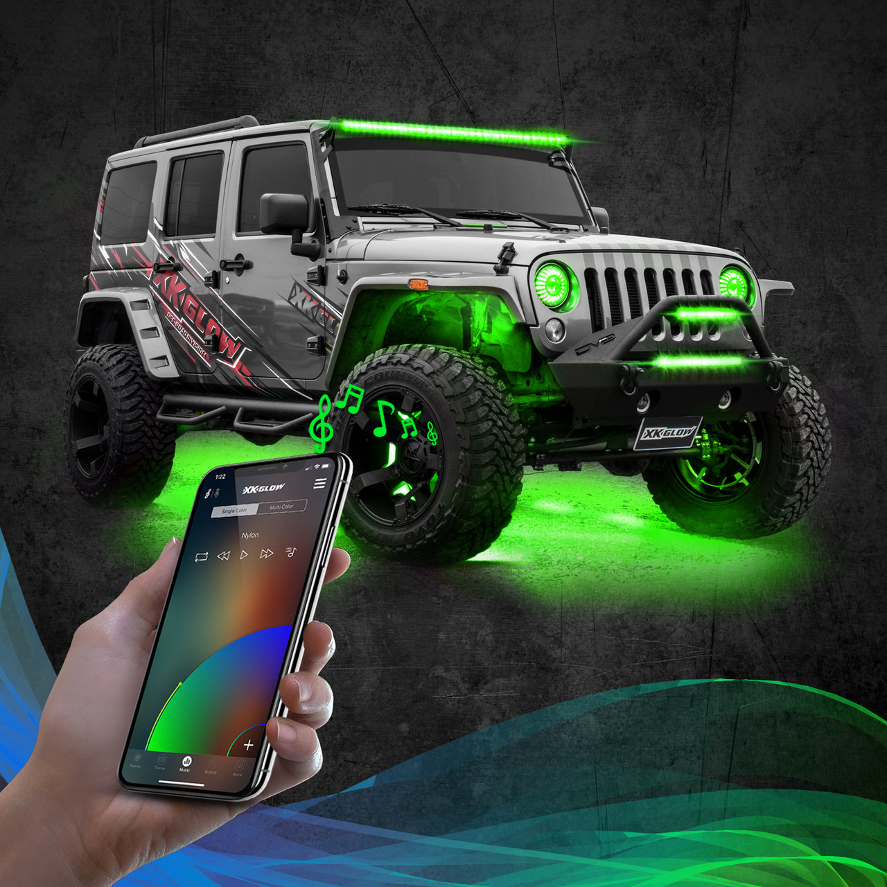XKGlow LED RGB Rock Light with XKchrome Smartphone App-enabled Bluetooth Advanced Kit