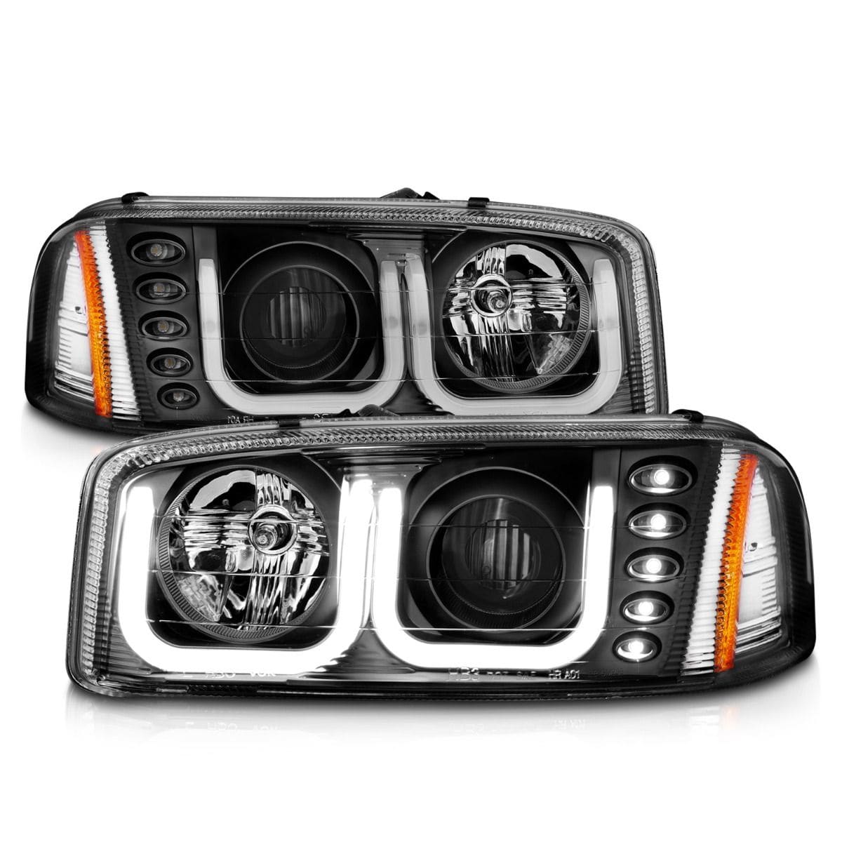 GMC SIERRA 99-06 / YUKON/ XL 00-06 / DENALI MODELS 01-06 PROJECTOR  HEADLIGHTS U-BAR BLACK CLEAR