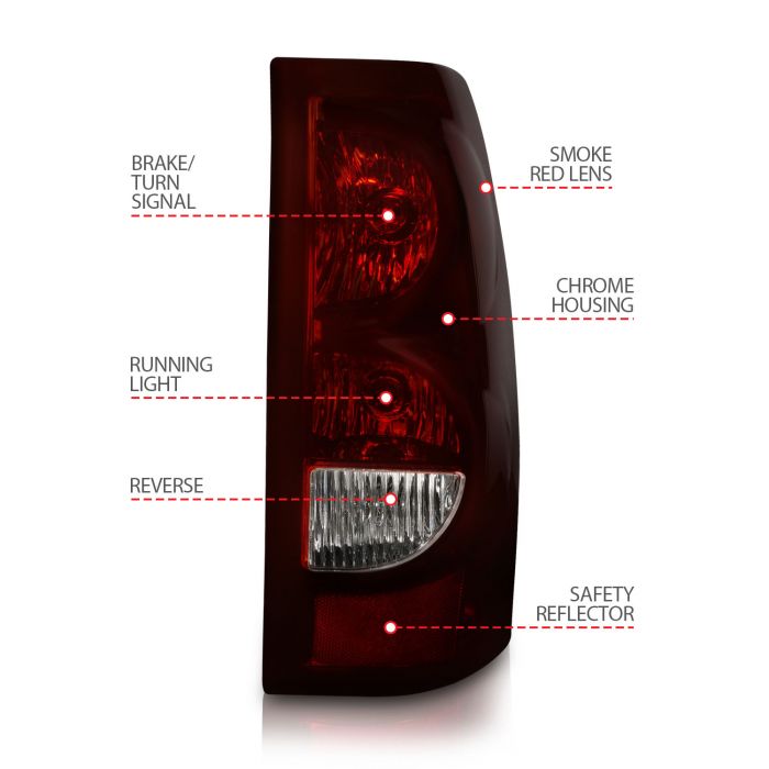 CHEVY SILVERADO / AVALANCHE 03-06 / 07 CLASSIC TAIL LIGHTS DARK RED/CLEAR LENS W/ BLACK TRIM (OE STYLE) (DOES NOT FIT DUALLY MODELS)